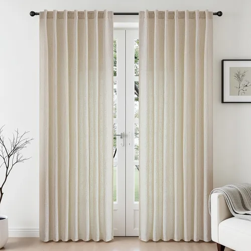 Miniatura 10 de CUCRAF Cortinas de lino beige natural que no se transparentan, cortinas de privacidad semitransparentes de 72 pulgadas, cortina de filtrado de luz