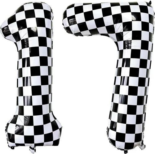 Miniatura 25 de Lovoir Globos gigantes de 40 pulgadas con temática de autos de carreras con el número 3, color negro y blanco para decoración de fiesta de tercer