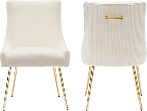 adochr Juego de 2 sillas de comedor modernas con patas de metal dorado, silla de cocina tapizada de terciopelo, respaldo plisado, silla decorativa