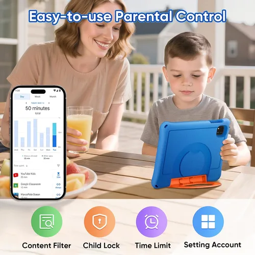 Miniatura 6 de Tablet infantil de 10 pulgadas, tableta Android 16 para niños, procesador Octa-Core, 24 GB de RAM, 64 GB ROM 1TF tarjeta expandible para niños Azul