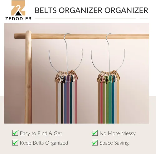Miniatura 2 de ZEDODIER Colgadores para Cinturones, Estante para Cinturones Negro Organizadores de Accesorios de Armario, Gancho Organizador de Armario