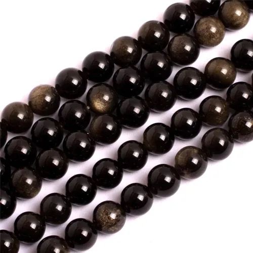 JOE FOREMAN Cuentas de obsidiana dorada de 0.315 pulgadas para hacer joyas, piedras preciosas naturales semipreciosas, redondas de 15 pulgadas Liso