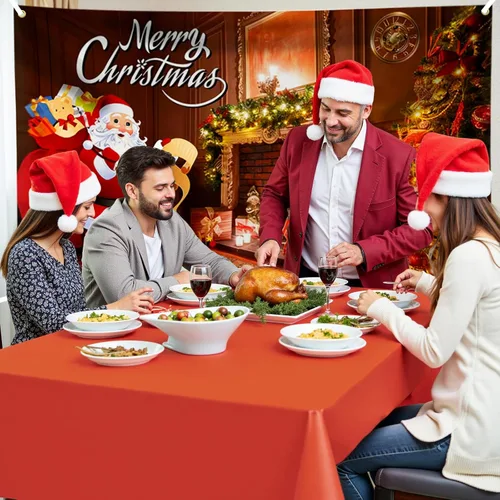 Miniatura 4 de Hianjoo Cartel de pared de Feliz Navidad de 71 x 43 pulgadas, pancarta grande de fondo de Navidad con ojales, impresión digital vívida, decoración