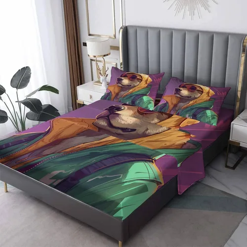 Miniatura 8 de Sábanas de bulldog francés tamaño King, sábanas de nube, sábanas y fundas de almohada estampadas de 4 piezas, sábana bajera ajustable de microfibra