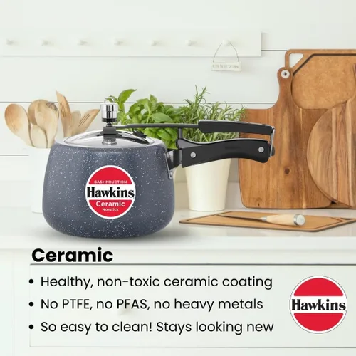 Miniatura 2 de Hawkins Olla a presión antiadherente de cerámica, cocina de tapa interior de inducción, cocina en forma de contura de granito, mejor cocina, azul
