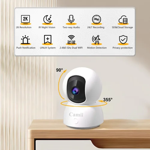 Miniatura 6 de Cámara para mascotas 2K para interiores, cámaras interiores 5G/2.4G para seguridad del hogar, cámara para bebé/perro/mascota/anciano con aplicación