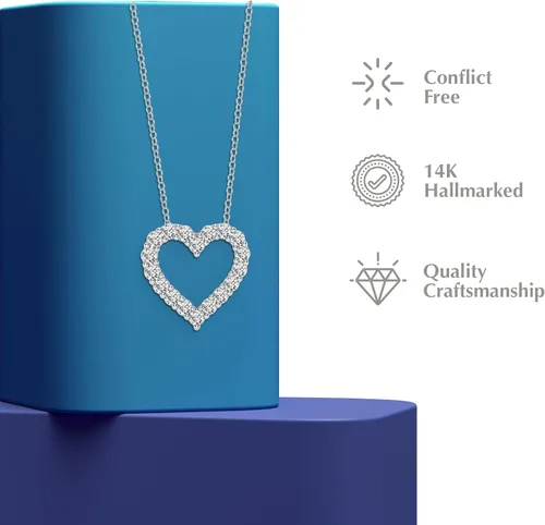 Miniatura 2 de Lumante - Collar con colgante de diamantes en forma de corazón de oro de 14 quilates para mujer, 0.25-1 cttw, diamantes cultivados en laboratorio