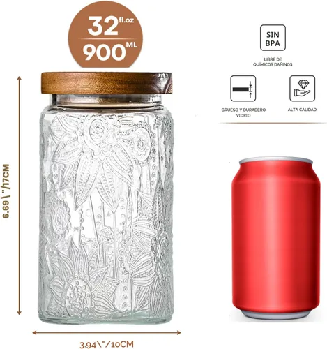 Miniatura 2 de Adodeen Tarros de vidrio vintage de 32 onzas con tapas, recipientes herméticos para almacenamiento de alimentos, recipientes de cocina para azúcar