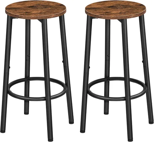 Miniatura 10 de HOOBRO Taburetes de bar, juego de 2 sillas de bar, taburetes altos redondos para cocina con reposapiés, taburetes de barra de desayuno, marco