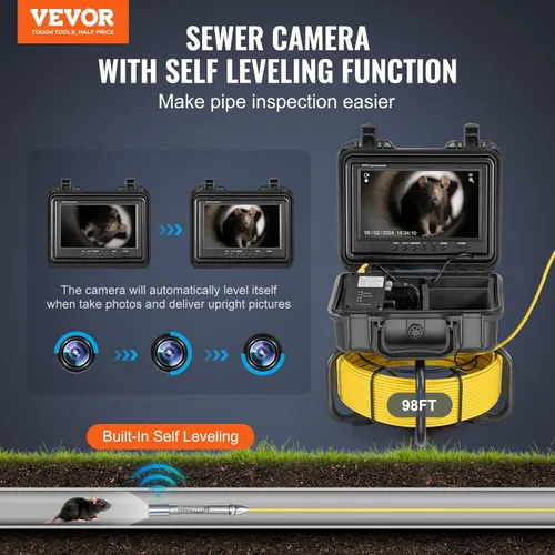 Miniatura 2 de Cámara de alcantarillado VEVOR, 98 pies/30m, cámara de inspección de drenaje autonivelante con pantalla HD 1080P de 9", zoom 36X, cámara de plomería