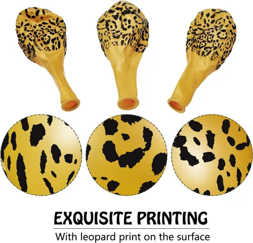 Miniatura 6 de Gejoy 36 globos dorados con estampado de guepardo de 12 pulgadas, globos con estampado de leopardo, safari, selva, animales, decoraciones de látex