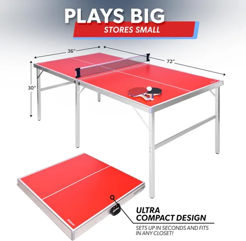 Miniatura 4 de GoSports - Juego de tenis de mesa de tamaño mediano – Rojo o azul – Juego de tenis de mesa portátil para interiores y exteriores con red, 2 raquetas