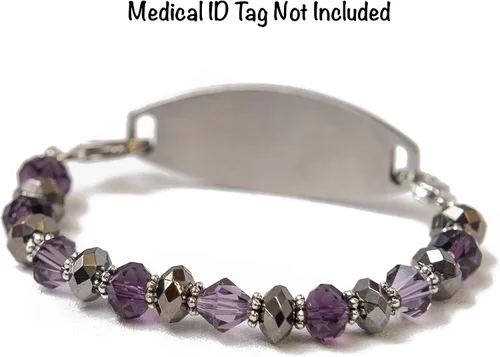 Miniatura 59 de Pulsera elástica de alerta médica, pulsera de identificación médica de repuesto intercambiable, etiqueta de identificación no incluida, cristales