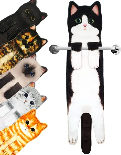 Miniatura 25 de PAT JUUMG - Toallas graciosas de mano con forma de gato para decoración de baño y cocina, toallas decorativas colgantes para la cara, súper