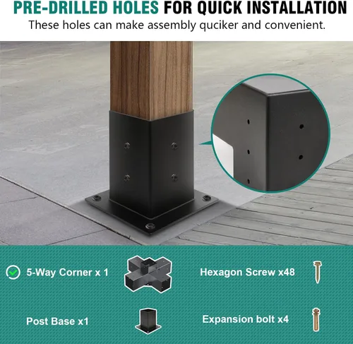 Miniatura 5 de Kit de pérgola - Soportes de 5 vías para vigas de madera de 4 x 4 pulgadas, cenadores, patio y cobertizos