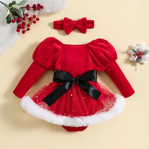 Miniatura 21 de FYBITBO Vestido de Navidad para bebé niña, terciopelo verde, manga larga, tutú, mameluco, vestido de fiesta, traje de Navidad