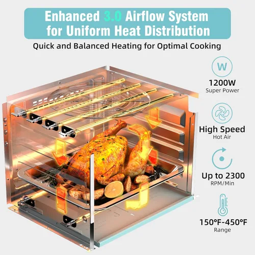 Miniatura 5 de Novaspark Combo de Horno Tostador y Freidora de Aire, Horno de Convección Retro de Encimera, Horno Tostador Pequeño de 16QT, 4 Rebanadas o Pizza