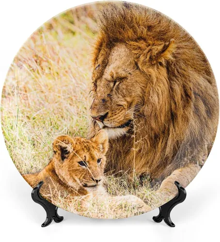 Miniatura 11 de Placa decorativa de animales de camello, placa decorativa de cerámica para pared, plato decorativo con soporte, placa redonda de exhibición