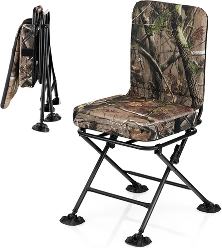 Tangkula Silla de caza, giratoria de 360 grados, de camuflaje, portátil, plegable, con cojín acolchado, almohadillas ajustables para los pies para