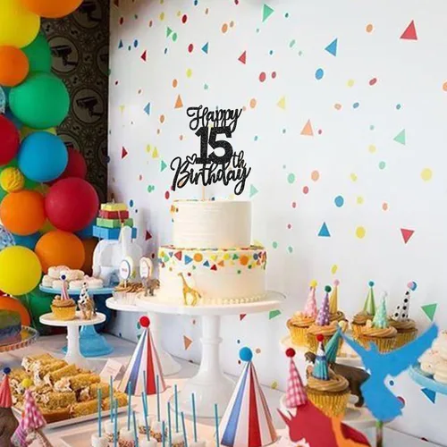 Miniatura 5 de 1 pieza Decoración de pastel de feliz 15 cumpleaños, decoración de pastel de cumpleaños de brillo, Felicidades a los 15 años, decoración de pastel