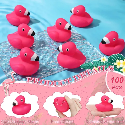 Miniatura 2 de Honoson 100 patos de goma flamencos a granel flamencos rosados recuerdos de fiesta juguete de baño piscina flotante chirriante patos de goma