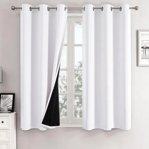 Miniatura 17 de ChrisDowa - Cortinas 100% opacas, para dormitorio, con forro negro, 2 capas gruesas, aislamiento térmico y ojales, 63 pulgadas de largo, juego de 2