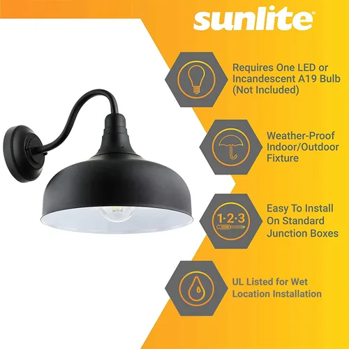 Miniatura 4 de Sunlite 46067-SU - Lámpara rústica de estilo granero con cuello de cisne, montaje en pared, enchufe de base media (E26), requiere bombilla estándar