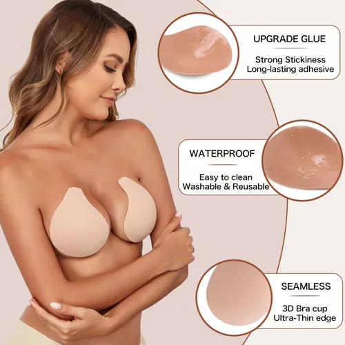 Miniatura 3 de Bontierie Cubiertas de pezón Pegajoso Push Up Bra Añadido Levantamiento sin costuras Empanadas Ultra Delgadas Adhesivo Bras Mujeres