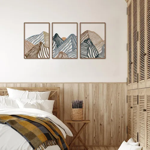 Miniatura 5 de Peryiter 3 piezas de arte de pared de metal, decoración de paisaje de montaña, decoración para colgar en la pared para sala de estar, abstracto