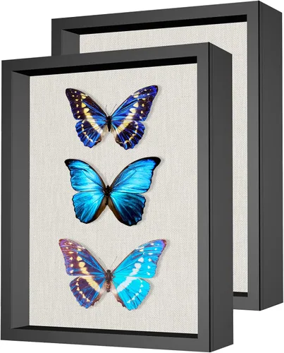 Miniatura 8 de Marco de caja de sombra pequeña de 5 x 5 con parte trasera de lino, resistente vitrina de memoria de flores, imágenes, medallas y más, color negro