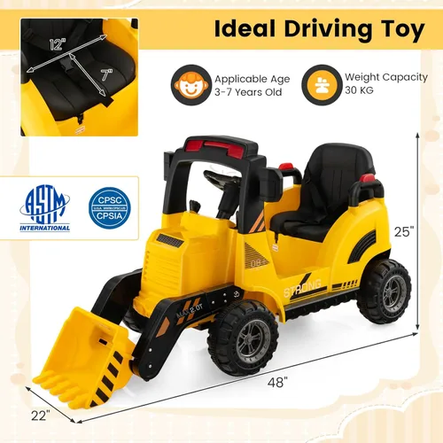 Miniatura 7 de Costzon Excavadora para Montar, Bulldozer Excavadora con Batería de 12V con Cucharón de Excavación Ajustable, Luz LED Trasera, Música, Bocina
