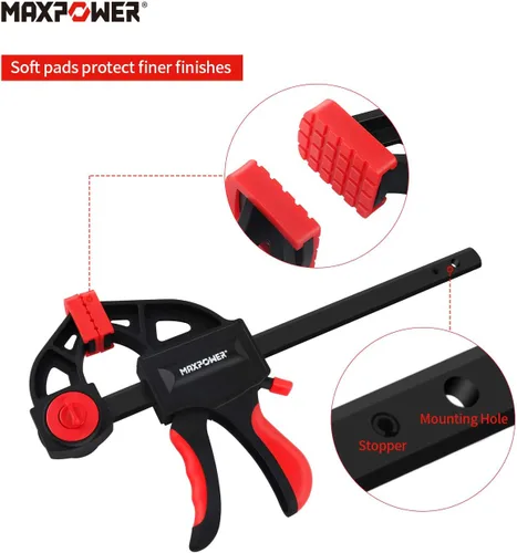 Miniatura 6 de MAXPOWER Abrazadera de barra de 24 pulgadas y esparcidor de 31 pulgadas para carpintería, juego de abrazaderas de madera de liberación rápida