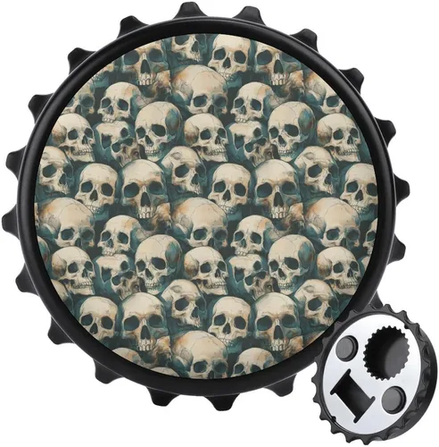 Magnetic Beer Bottle Opener - Vintage Skull Print Portable One Handed Small Magnetic Bottle Opener for Fridge with Bartender and Outdoor, Camping/BBQ