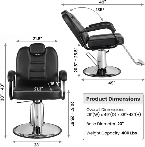Miniatura 2 de Artist hand Sillas de barberos, silla reclinable hidráulica de alta resistencia, muebles de spa, asiento extra ancho, equipo de peluquería