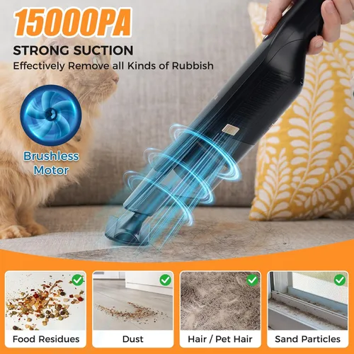 Miniatura 4 de Aspiradora de mano inalámbrica, succión de alta potencia de 15KPA, carga rápida USB, aspiradora de automóvil con base de almacenamiento, quitapolvo