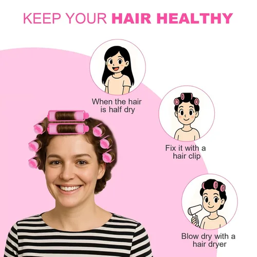 Miniatura 3 de 60 Piezas Rodillos de Espuma para Cabello - Rizadores Suaves para Dormir para Peinado del Cabello (0.59 pulgadas, Rosa)