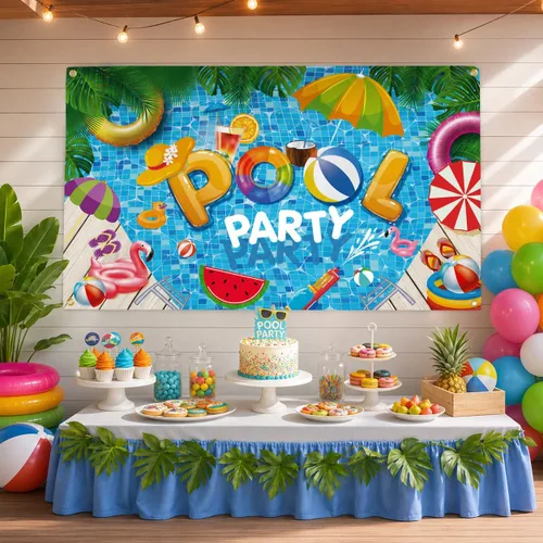Miniatura 7 de Decoraciones de fiesta de verano en la playa, pancarta de fondo para fiesta de piscina de verano, suministros de decoración de fiesta de piscina, 72