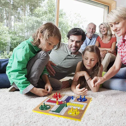 Miniatura 8 de AMEROUS Juego de mesa de ludo de madera de 12 pulgadas - Serpientes y escaleras, reversible 2 en 1, juego de dados familiar de 1-4 jugadores, juego