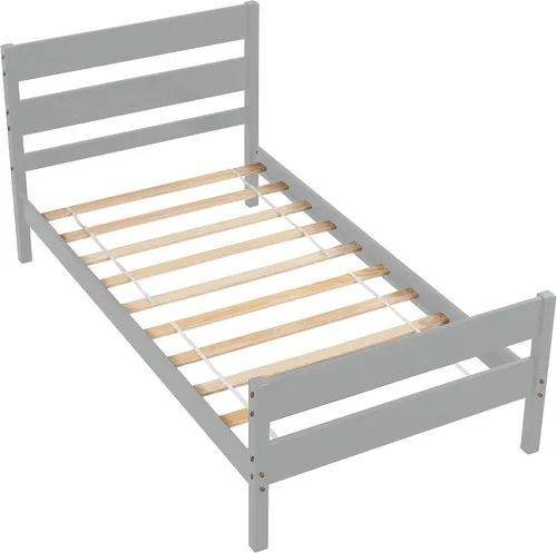 Miniatura 6 de Base de cama individual de madera con cabecero y estribo, base de colchón de plataforma individual con soporte de listones de madera para niñas