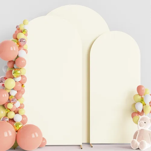 Miniatura 47 de Wokceer Juego de 3 fundas de arco de boda de elastano ajustadas para arco de boda para parte superior redonda, soporte de arco de Chiara para Beige