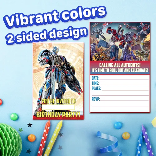 Miniatura 3 de 20 invitaciones y sobres dinámicos de cumpleaños de Robot Hero Adventure - Invitaciones de fiesta de feliz cumpleaños para niños, 6 x 4 pulgadas