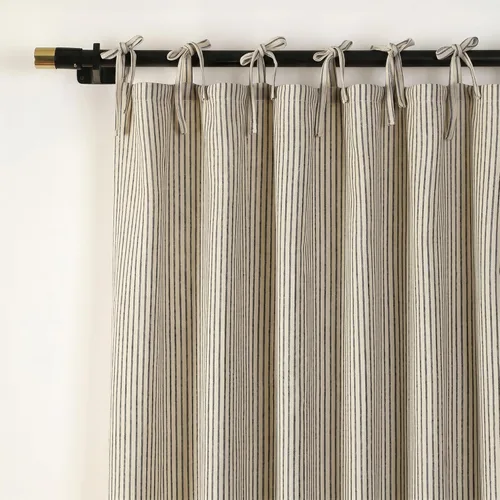 THE ART BOX Cortinas de gasa de lino natural con lazada en la parte superior, cortinas semi oscuras a rayas para dormitorio, para filtrar y colgar