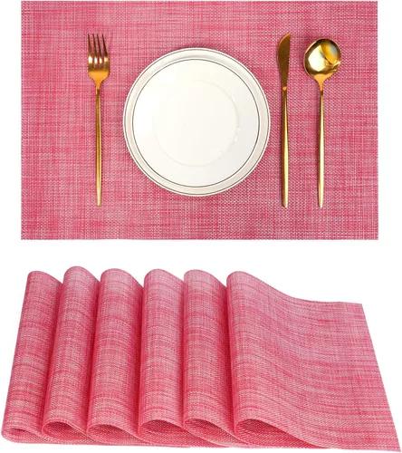 Miniatura 9 de Juego de 6 manteles individuales, antideslizantes, tejido de PVC, fáciles de limpiar, resistentes al calor, para cocina, comedor, decoración Beige