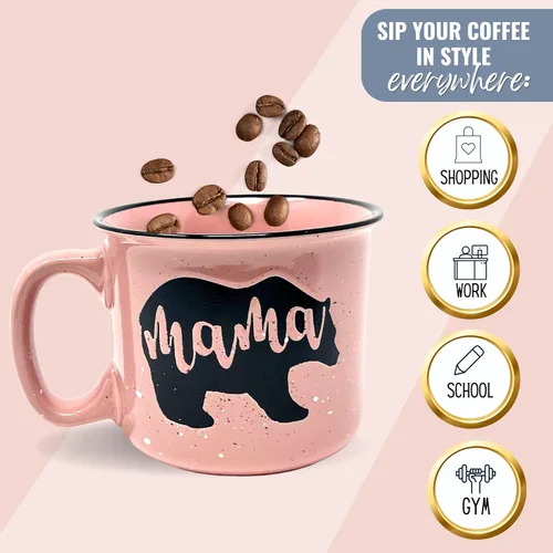 Miniatura 6 de Taza de café de cerámica Mama Bear para mamá, esposa, mujeres – Taza de cerámica coral única – Regalos divertidos para ella en el Día de la Madre