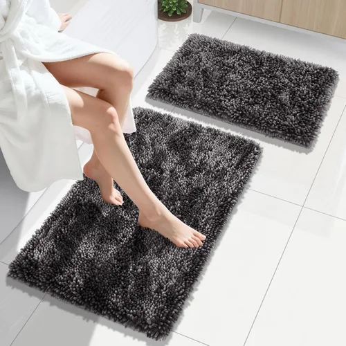 Miniatura 16 de Yimobra Juego de 2 alfombras de baño, alfombra de baño suave y absorbente y alfombra de inodoro en forma de U con respaldo antideslizante, alfombras