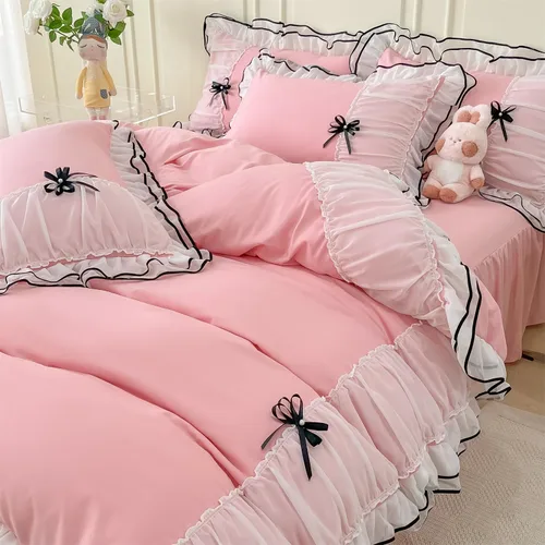 Miniatura 12 de IHOUSTRIY Juego de funda de edredón blanca tamaño Queen, juego de ropa de cama con volantes con corbatín, juego de funda de edredón de 3 piezas