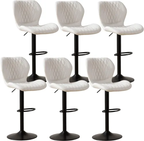 Miniatura 13 de Taburetes de bar modernos, taburetes de bar giratorios con respaldo alto, taburetes de bar de tela ajustables para sillas de isla de cocina