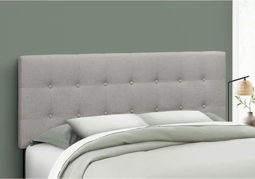 Miniatura 2 de Monarch Specialties I 6003Q - Cama de cabecero solamente, tamaño Queen, dormitorio, tapizada, aspecto de lino, gris, de transición