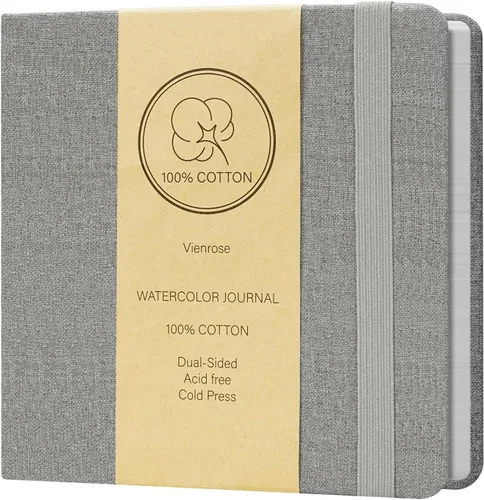 Vienrose Cuaderno de bocetos de acuarela, diario de acuarela de 5.5 x 5.5 pulgadas con 24 hojas de 140 libras (300 GSM) de papel de acuarela de Gris
