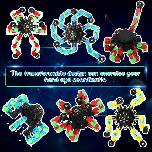 Miniatura 3 de Junkin 100 juguetes sensoriales divertidos a granel, transformable Fidget Spinner Chain Robot Finger Toy para aliviar el estrés en espiral